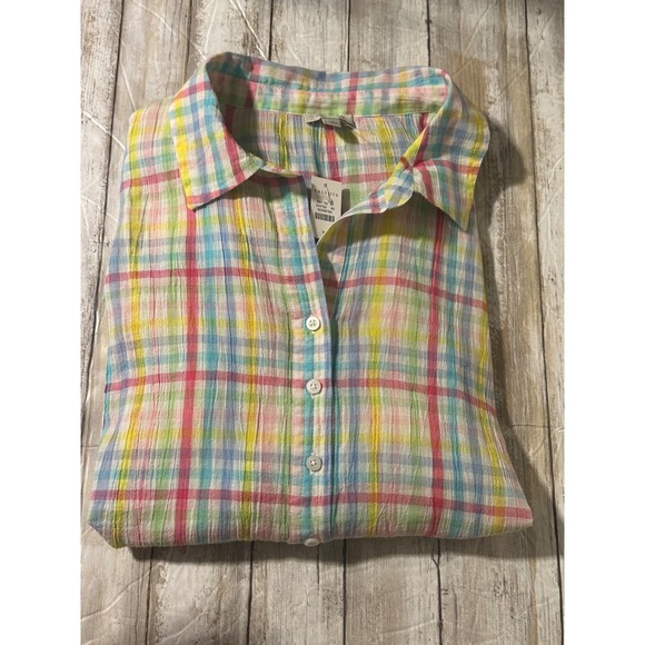 Talbots Tops - Talbots Womens Plaid Button Down Shirt Multicolor‎ Lightweight Cotton Medium
